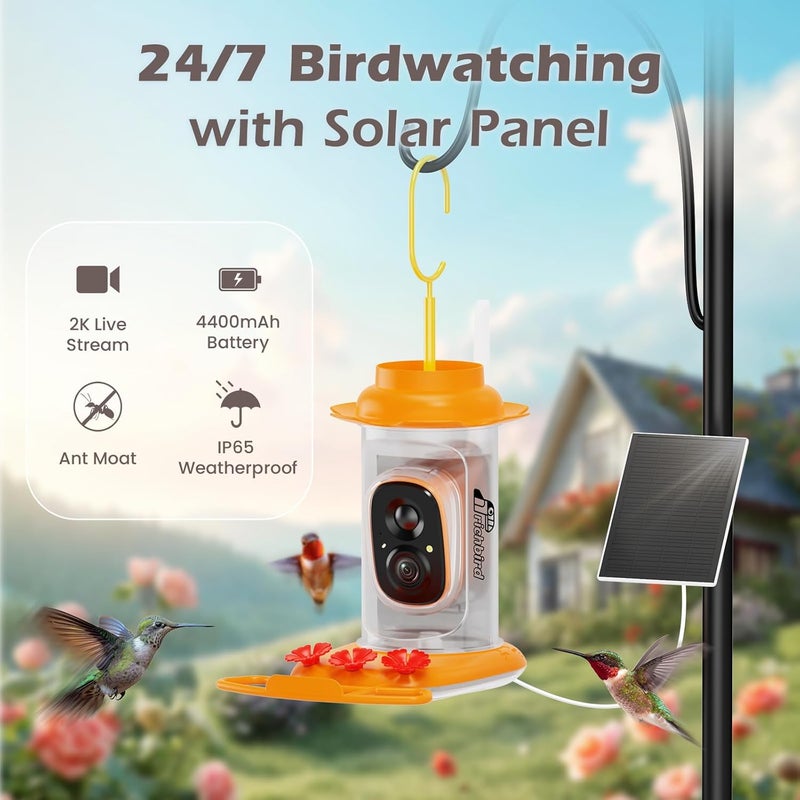 RichBird Smart Hummingbird Feeder with Camera Solar Powered, AI Identify, Instant Notification, Leakproof & Ant Moat Bird Feeder with Camera, Hummingbird Feeders for Outdoors, Gift for Bird Lovers (20 oz) - Image 2